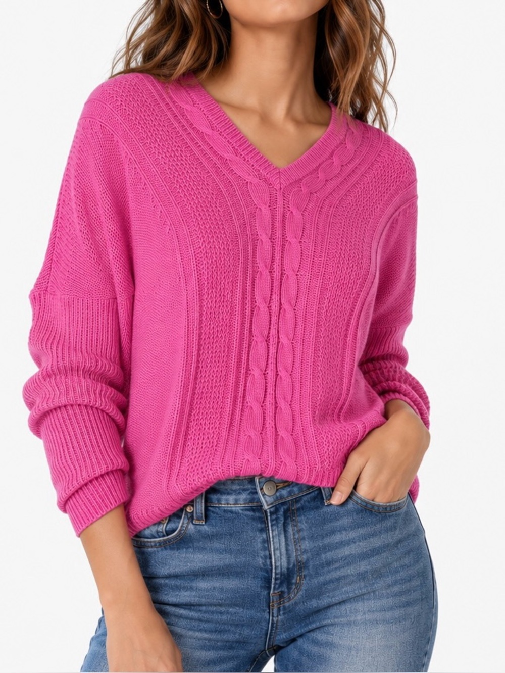 Jack by BB Dakota hot pink cable-knit dolman sleeve sweater